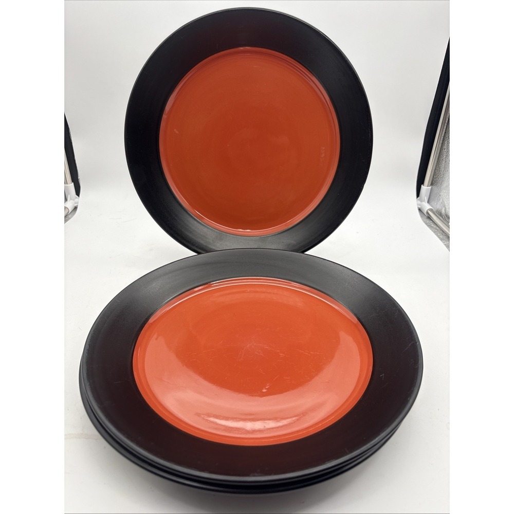 Set of 3 Pier 1 EBONY RIM CORAL Dinner Plates 11"